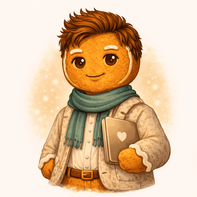 Gingerbread character representing the founder